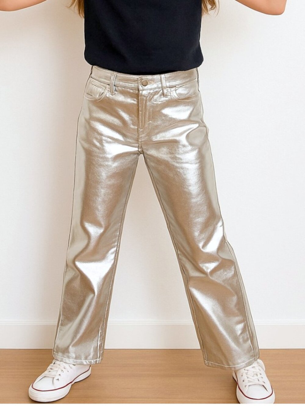 Abercrombie Kids Silver Metallic Jeans Girls 11/12 High Rise Wide Leg